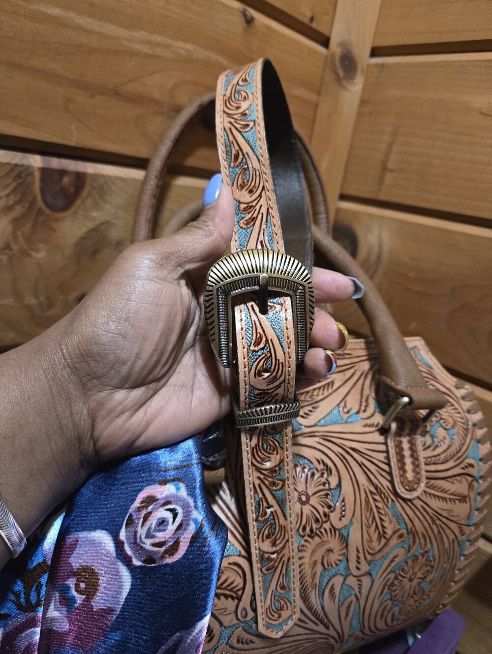 Genuine Leather Handtooled Speedy Satchel Handbag NWOT - Picture 6 of 12